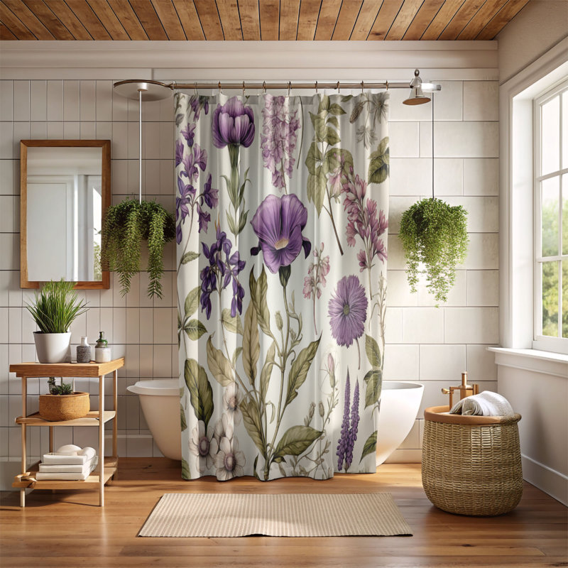 Rideau de douche 1 pièce Violet Blossoms, H 74 po x l 71 po