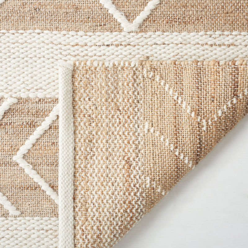 Natural Fiber Hand Woven Jute/Wool/Cotton Geometric Rug in Natural/Ivory, Rectangle 5' x 8'