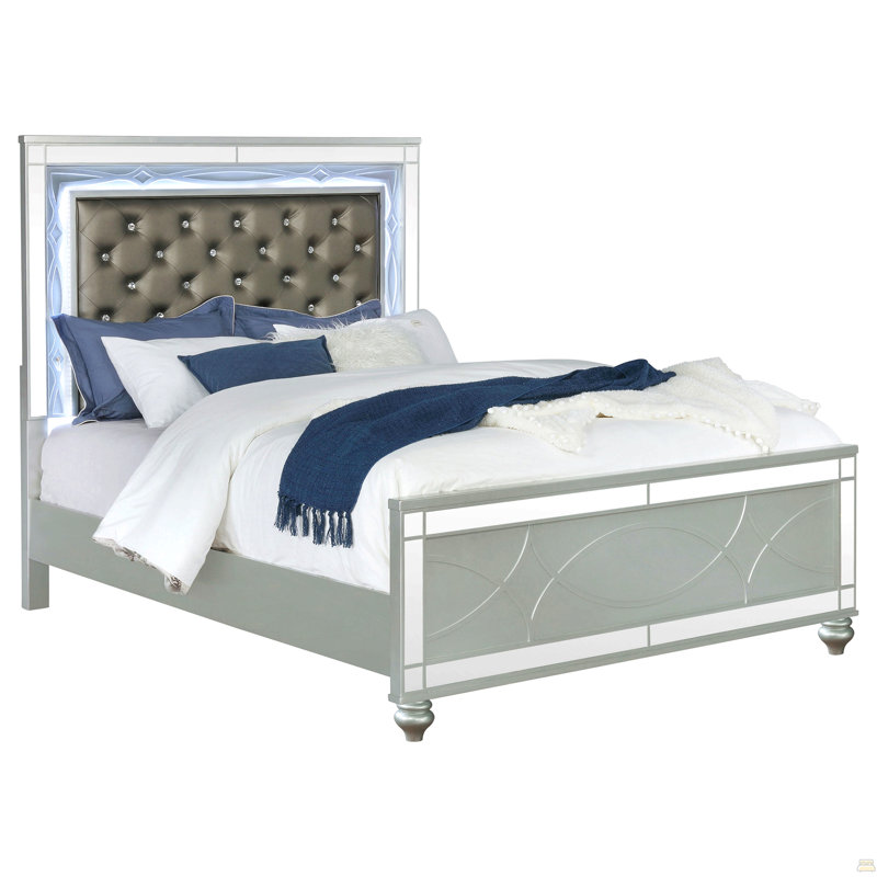 Karmen Metallic Upholstered Tufted Queen Panel Bed