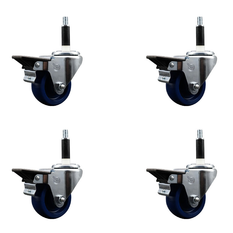 3 Inch Solid Poly Swivel 7/8 Inch Expanding Stem Caster Set with Brake SCC