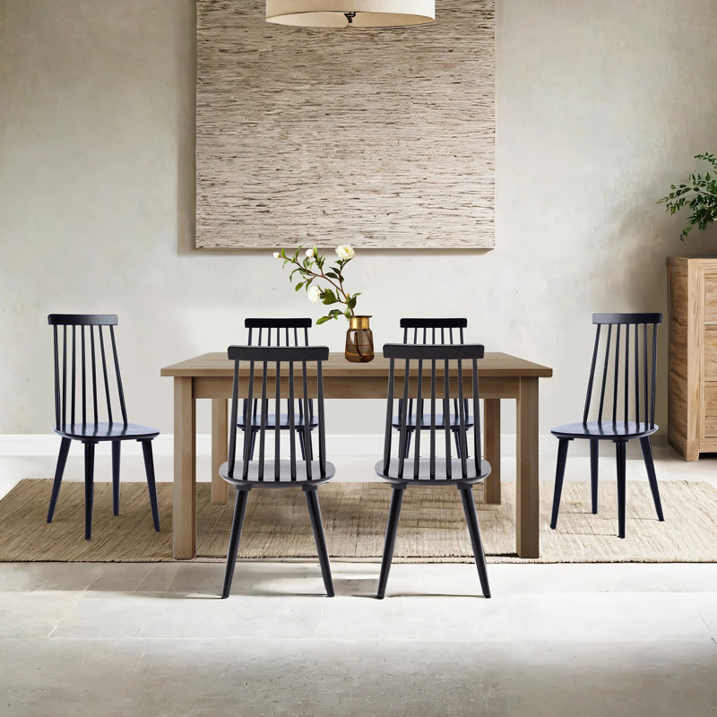 Delphina 17.3" Wide Modern Black Wood Windsor Dining Chairs, 6