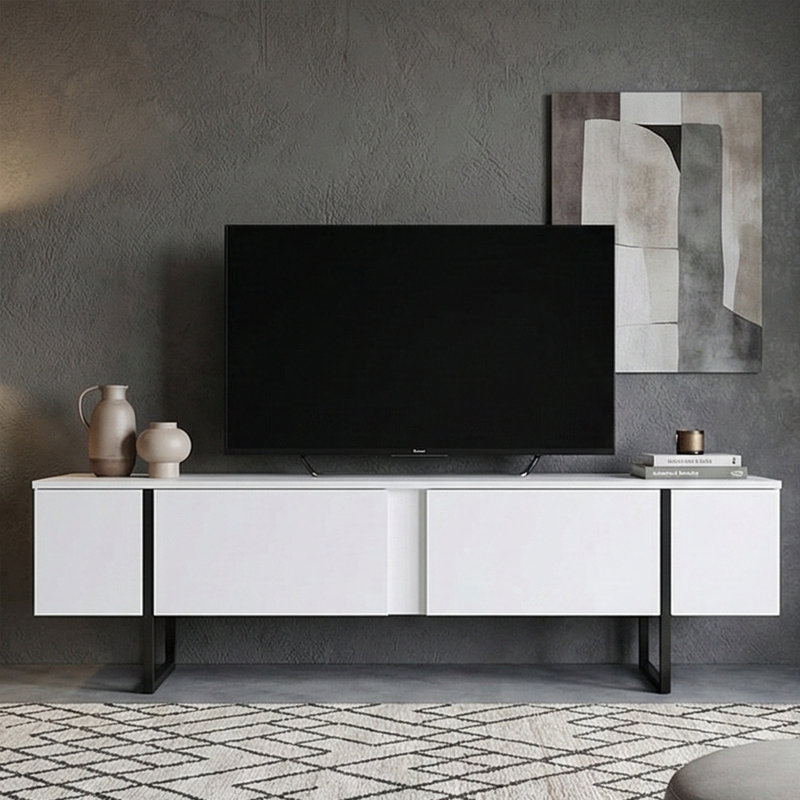 Crédence de rangement l 70 po Sholom, Blanc noir