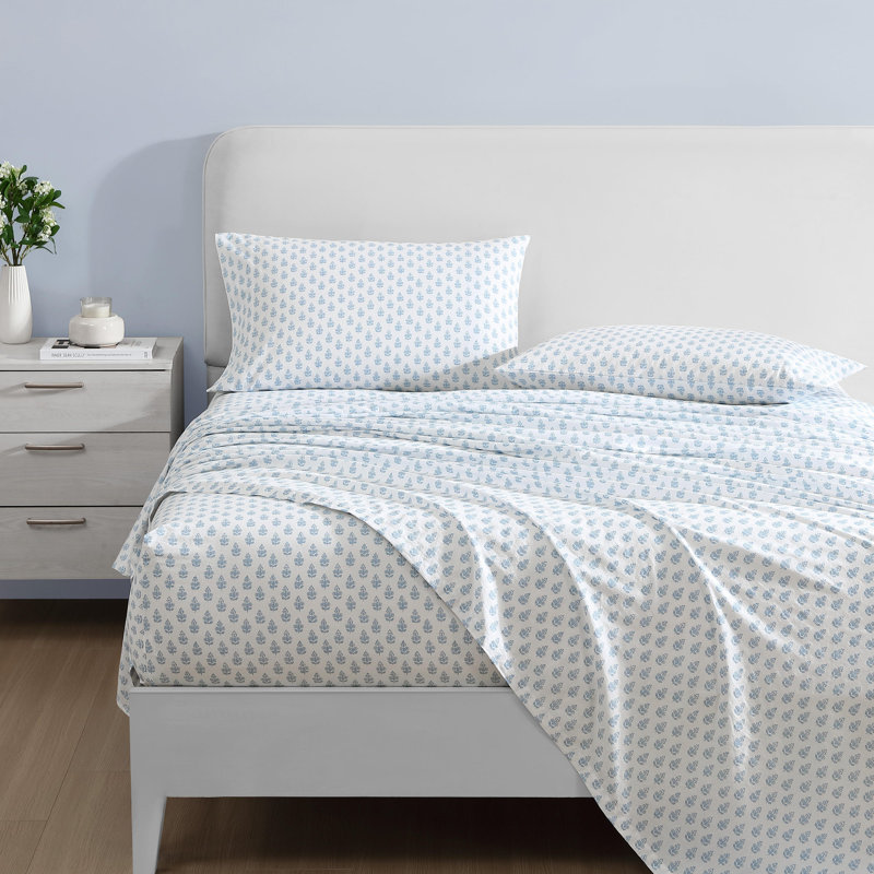 Laura Ashley Blue Cotton Percale Twin Sheet Set
