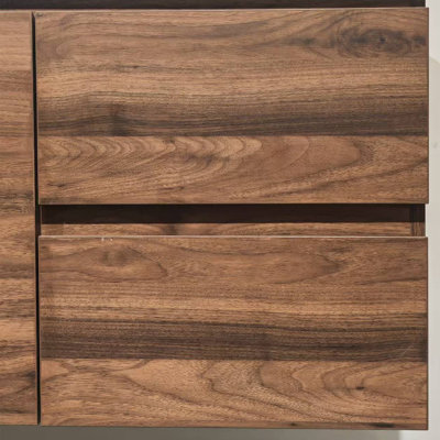 48'' Modern Walnut Wall-Mounted Single Vessel Sink Bathroom Vanity Set with Sintered Stone Top,2 Doors & 2 Drawers