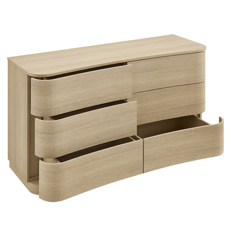 Commode courbée à 6 tiroirs Mirae, Chêne clair brossé