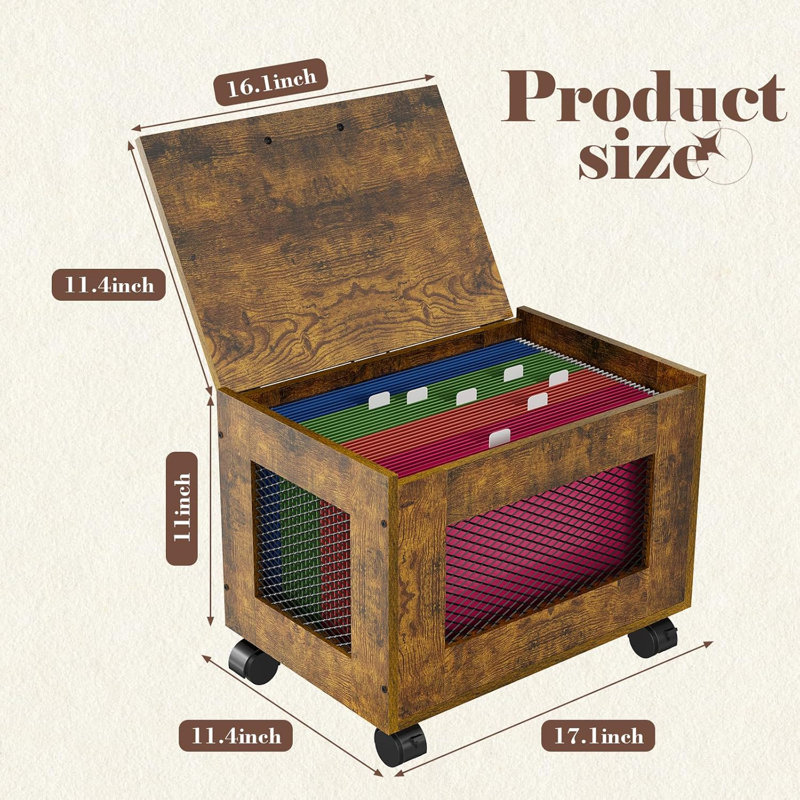 Rolling File Cabinet Cart, Hanging File Organizer Box With Lid For Home Office, Small Filing Cabinet On Wheels Under Desk, Mobile Decorative Document Storage Basket