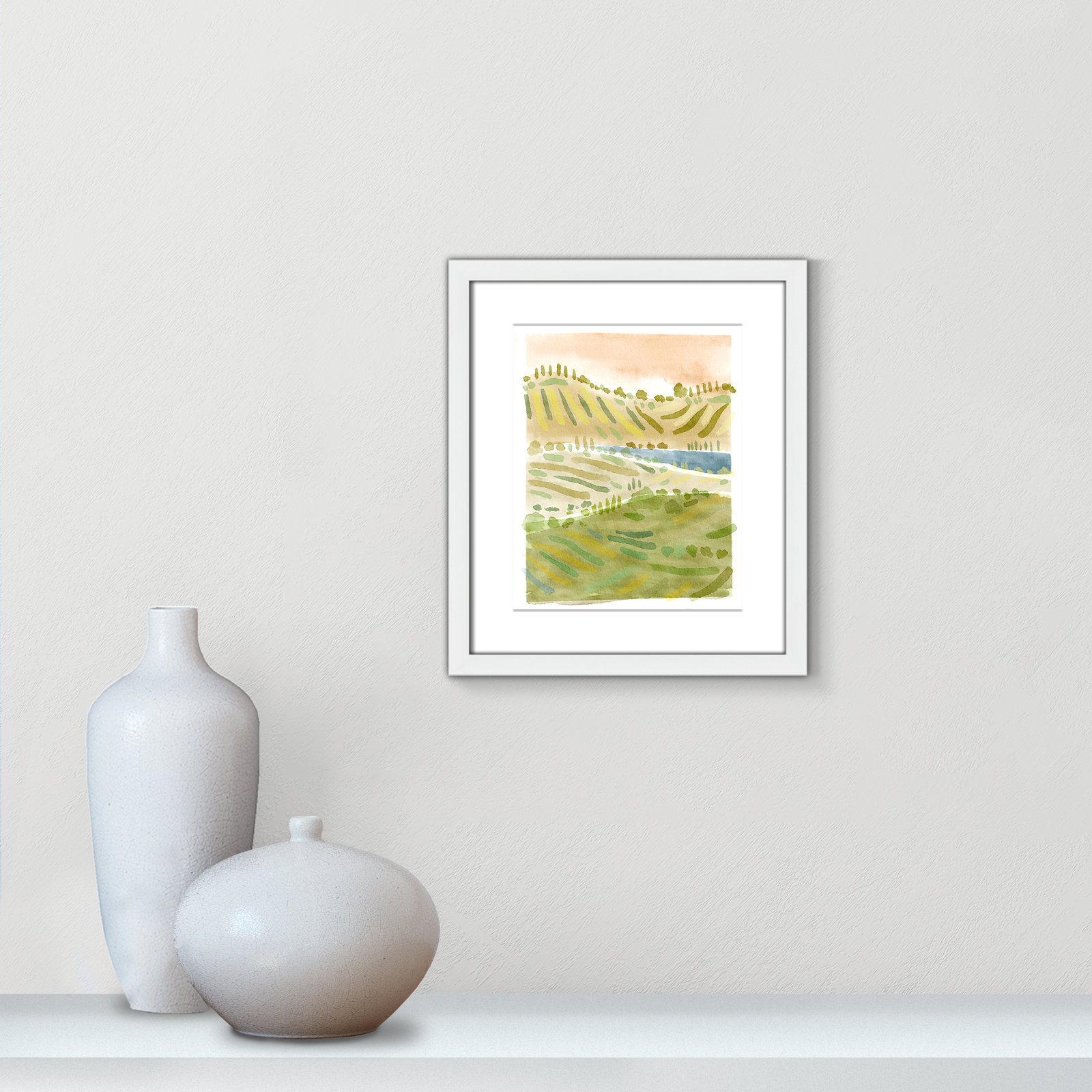 Tuscan Countryside Print by Leah Straatsma, White, 15" H x 13" W x 1.25" D, White Single Picture Framed Paper