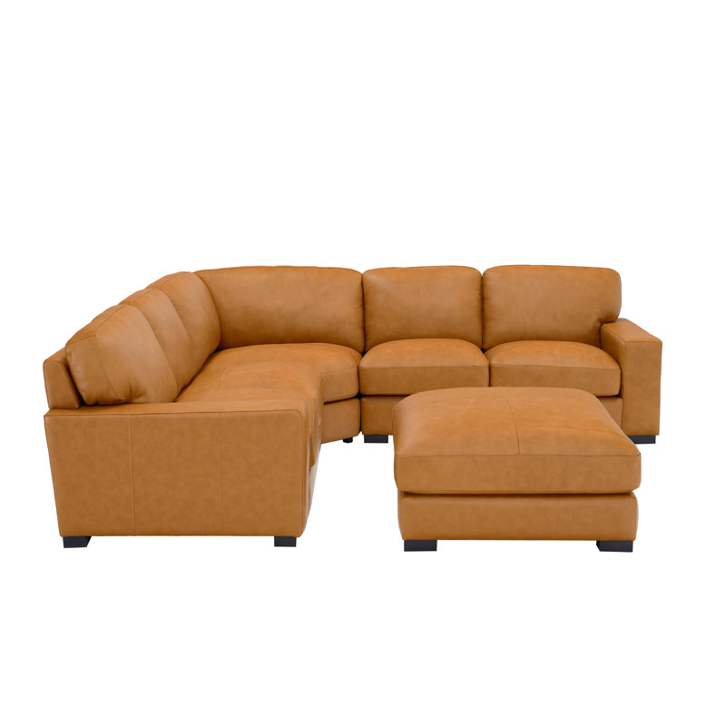 Canapé modulaire rembourré 4 pièces Kimesville, Cuir véritable jaune foncé