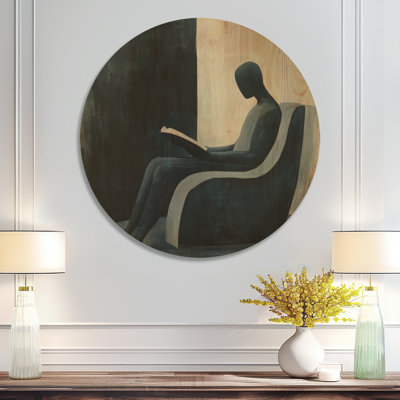 Le lecteur silencieux - Décoration murale ronde en bois avec une figure abstraite