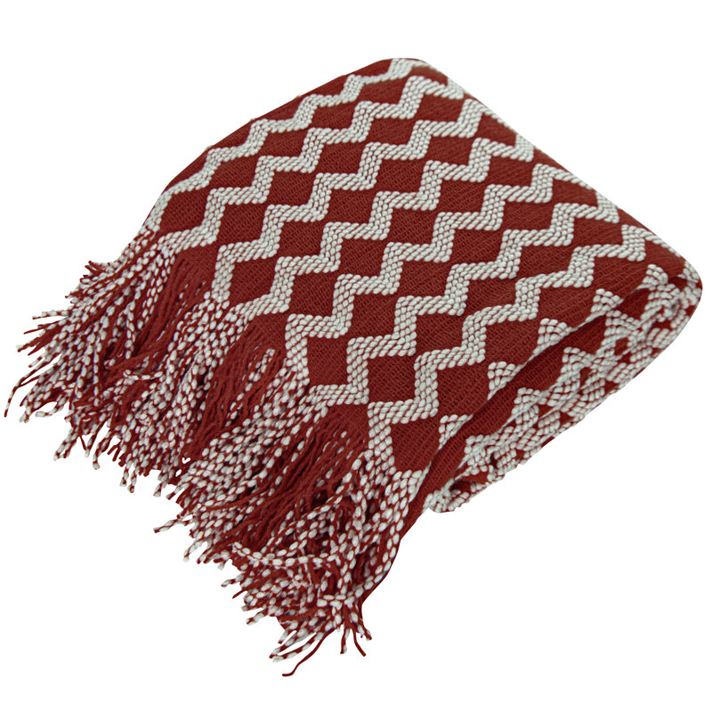 Acrylic Knitted Throw Blanket, Lightweight and Soft with Tassels, Wave - NTBAY, Red