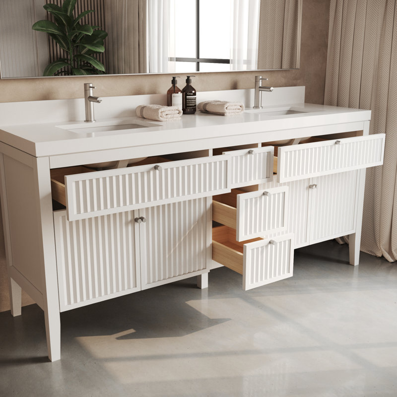Meuble-lavabo double 72 po Davos, Blanc / Blanc