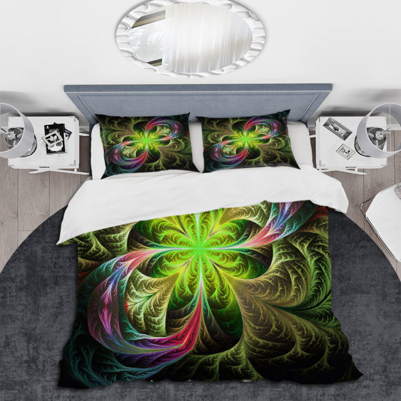 Green Green Fractal Flower - Ensemble de housse de couette moderne - Microfibre de polyester