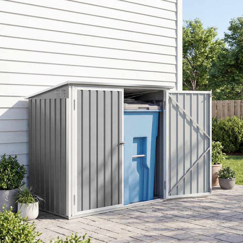 Organisateur de poubelle de rangement extérieur en acier, gris clair
