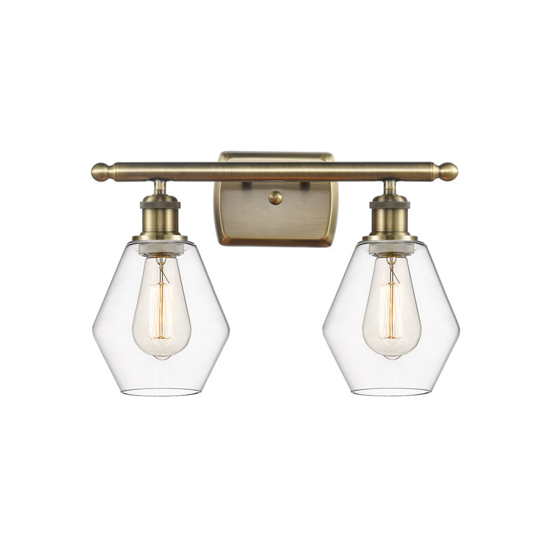 2 - Light Dimmable Vanity Light, Antique Brass, Clear
