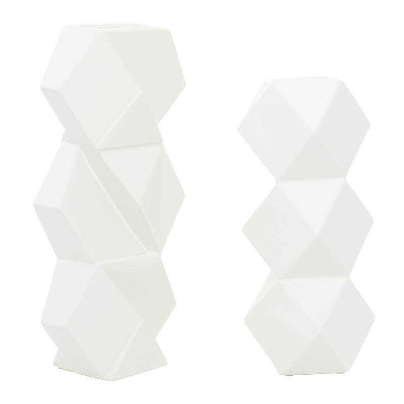 Vase contemporain en céramique Cosmoliving par Cosmopolitan, 16 x 7 x 4, Blanc