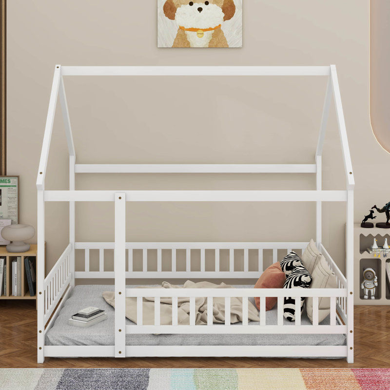 Lit en bois avec toit House House, Lit double, Blanc