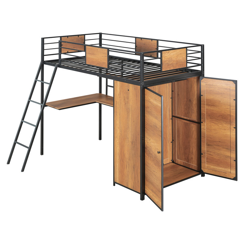 Lit mezzanine avec bureau intégré et garde-robe, Noir, noir, noir, noir