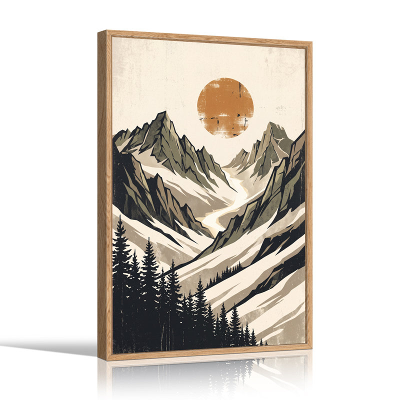 Art mural rétro sur toile de montagnes avec des pins, H 48 po x l 36 po