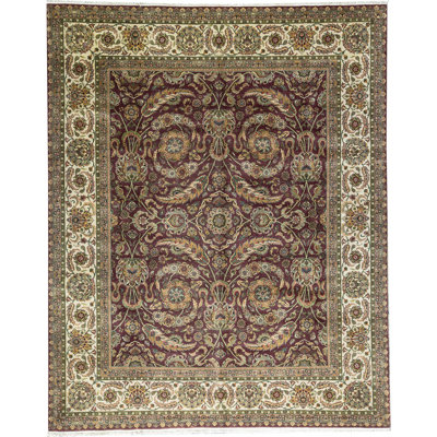Mountain King Wool Oriental Area Rug in Green/Ivory/Red