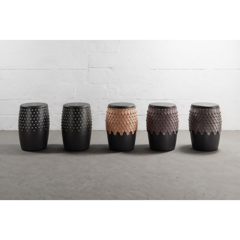 Sitiera_01 Solid Wood Stool, With Stainless Steel Accents By Andean, In Stock, Aged Bronze