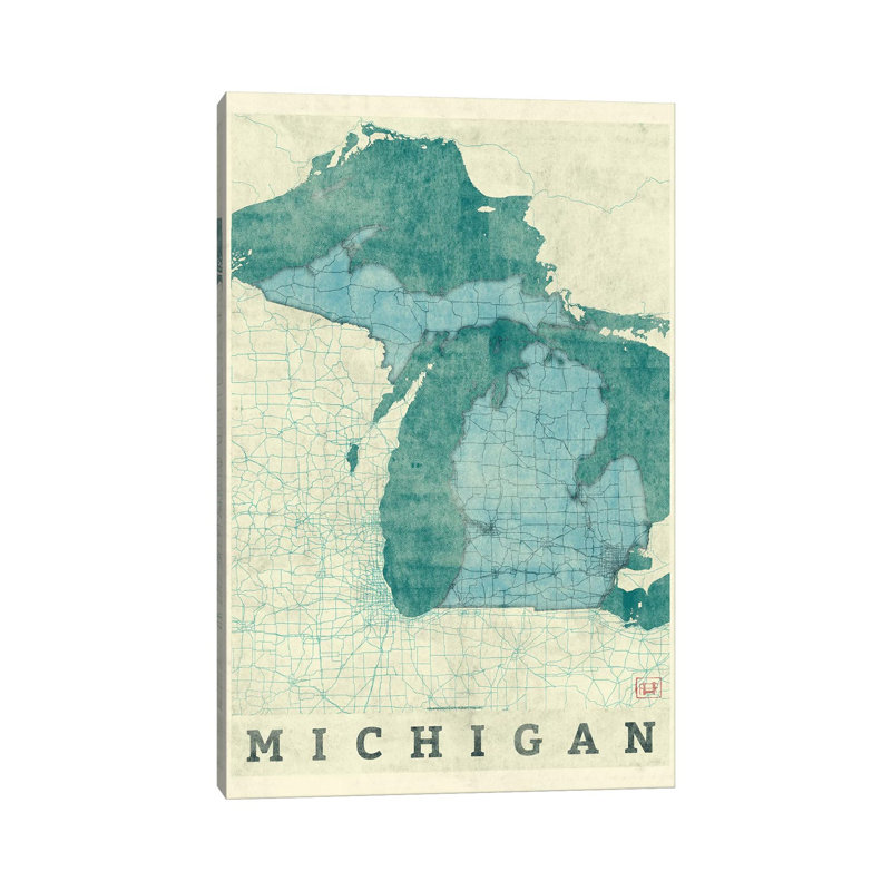 Michigan Map by Hubert Roguski - Wrapped Canvas Print, 20.32 cm H x 30.48 cm W