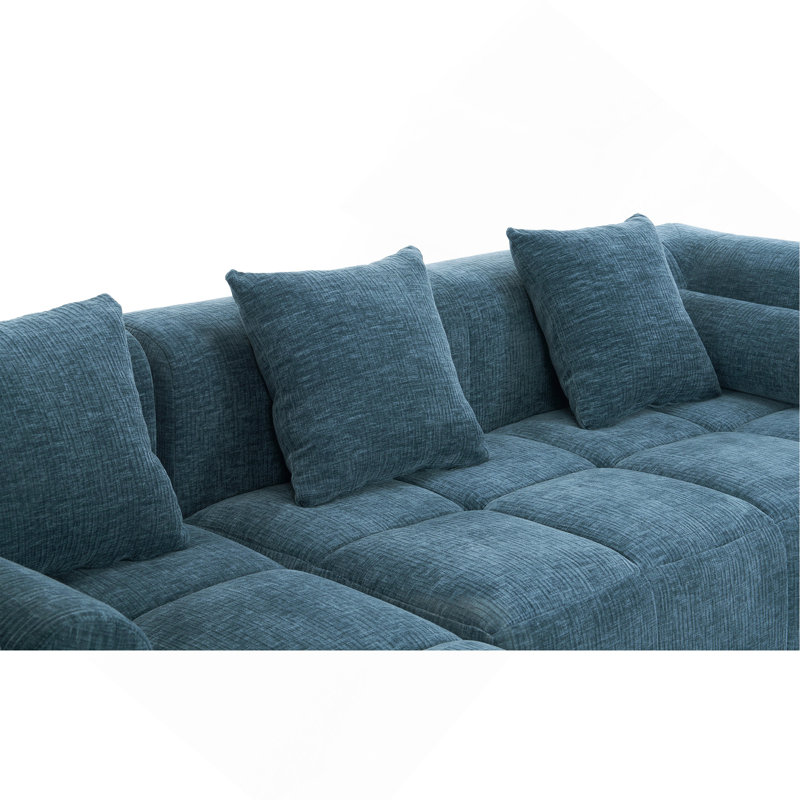 Versatile Modular Sofa With Side Pockets And Plush Pillows For Living Room, Blue Chenille