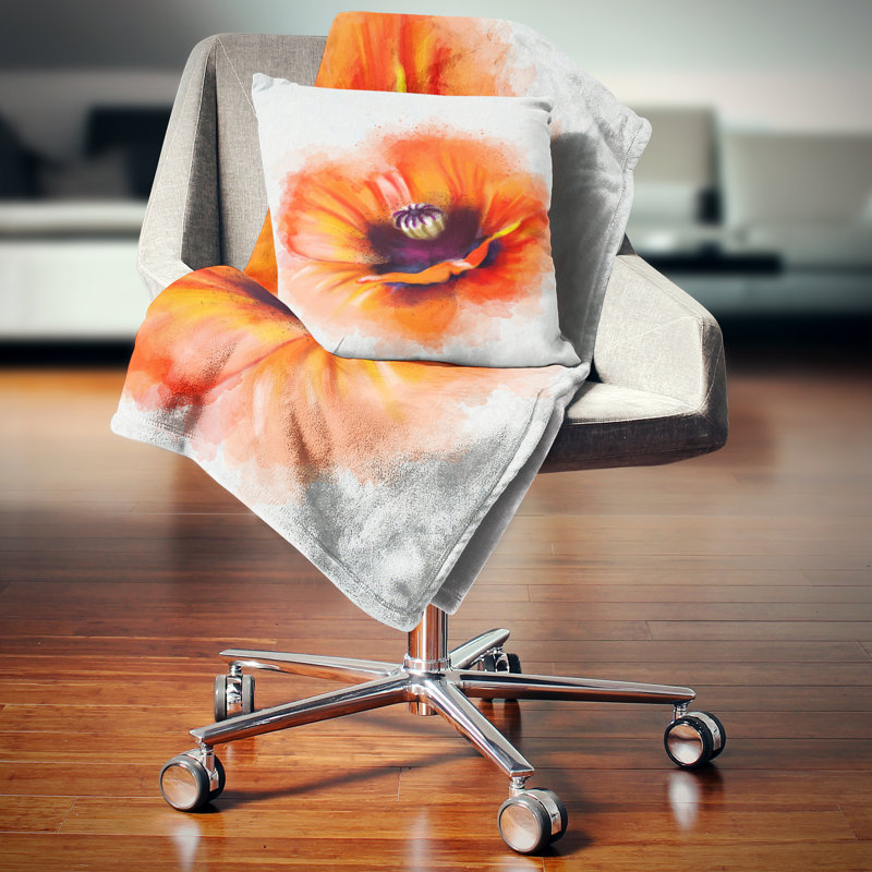 Coussin décoratif à imprimé floral mignon - orange, 18 po x 18 po, Carré