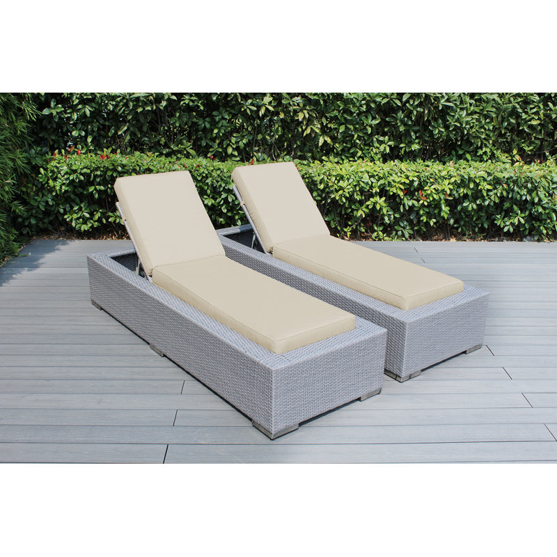Billyjo Outdoor Wicker Chaise Lounge - No Assembly, Antique Beige Sunbrella® Canvas, Gray