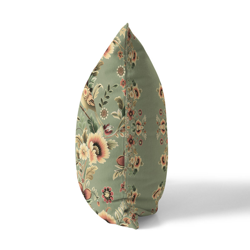 Coussin Folk Garden Whispers, H 26 po x l 26 po, Vert / Orange