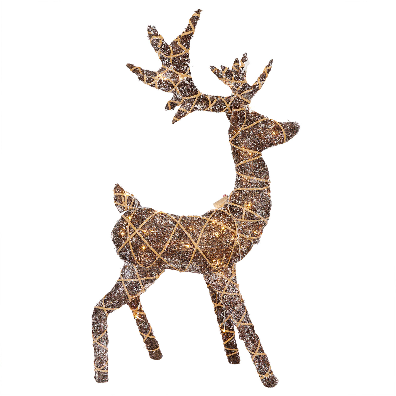 Twig with Natural Rattan Wrapped Reindeer and Warm White LED