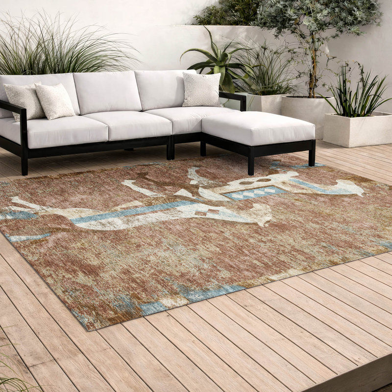 Tapis Chantille ACN3109 à motif animal, lavable à la machine, intérieur/extérieur, Rouille, 9 pi x 12 pi