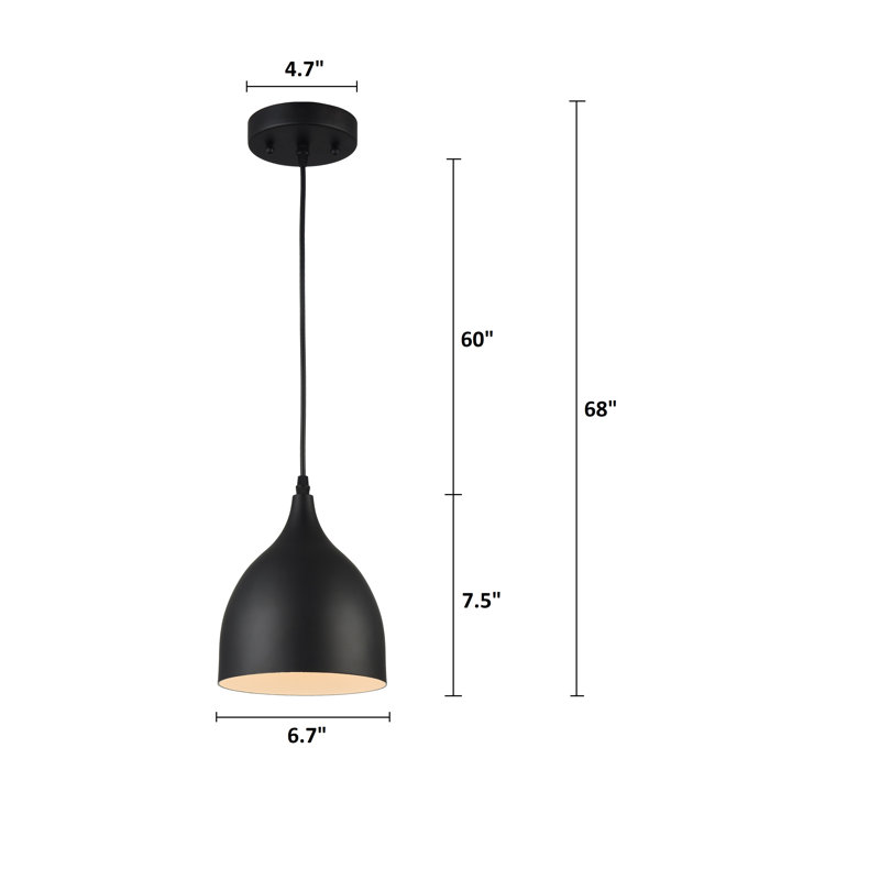 Luminaire suspendu en forme de dôme à 1 lumière Ninnette, Noir mat, H 7,5 po x l 6,75 po x P 6,75 po