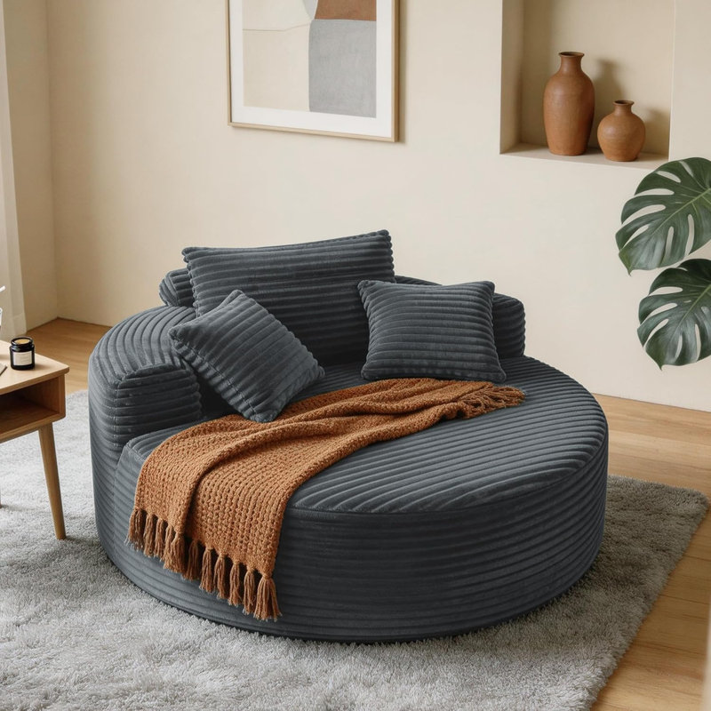 Méridienne surdimensionnée de 55 po avec méridienne rembourrée en velours côtelé avec 3 coussins, fauteuil d'appoint à assise profonde pour le salon et la chambre à coucher