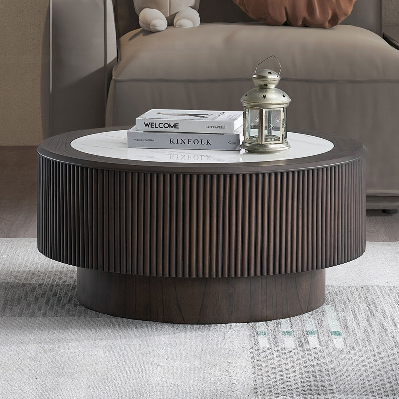 Table basse avec autocollants en faux marbre, H 15,94 po x l 35,43 po x P 35,43 po