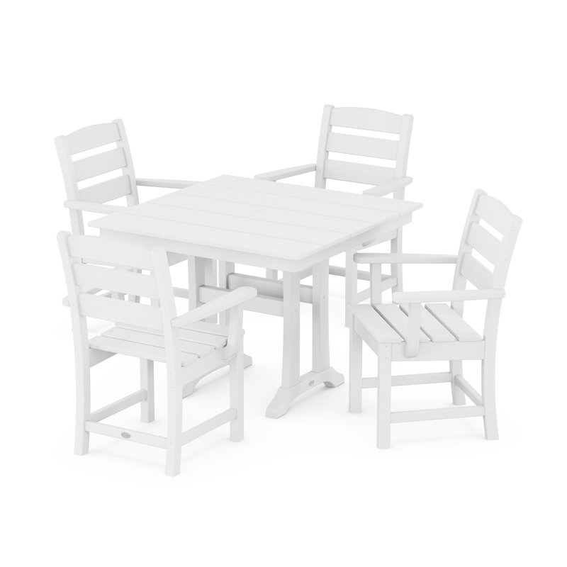 Lakeside 5-Piece Farmhouse Trestle Arm Chair Dining Set, White