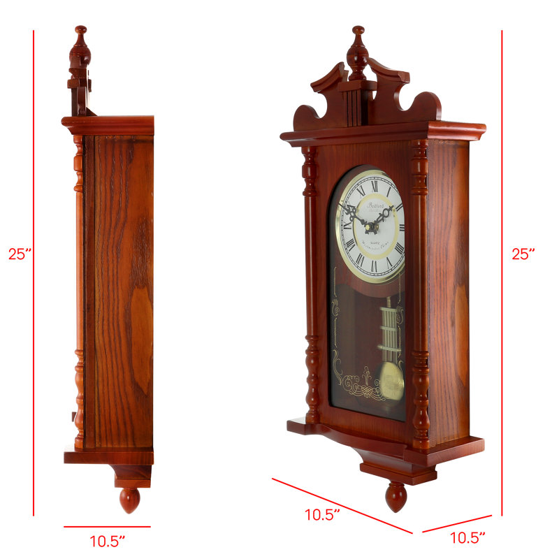 Redwood Finish 25" Wall Clock with Pendulum and Chimes