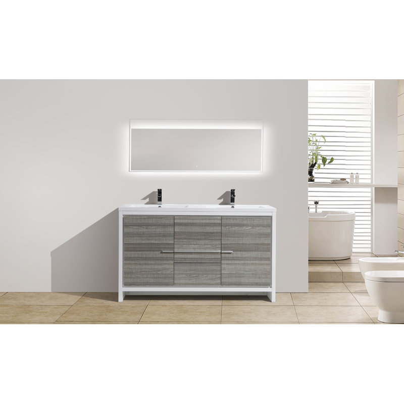 Melillo 58.5'' Double Bathroom Vanity Base Only, High Gloss Ash Gray