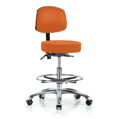 Kley PERCH Chrome Walter Height Adjustable Doctor's Stool with Back and Foot Ring | Medium Bench Height 21-28.5"