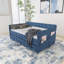Lit de jour bleu rembourré avec lit gigogne, tissu en velours