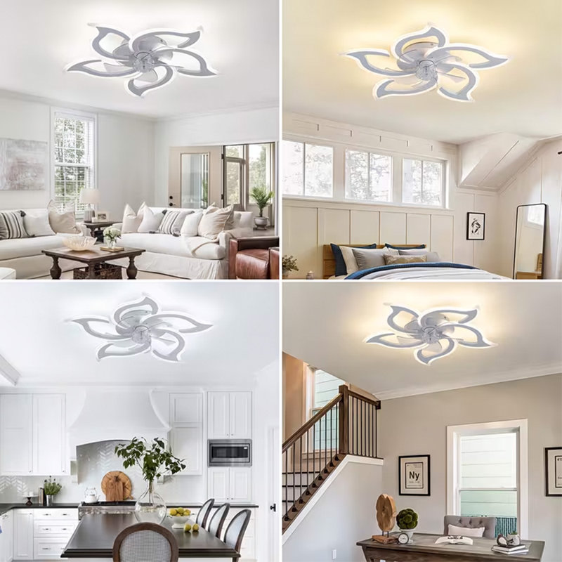Ventilateurs de plafond à profil bas avec lumières, ventilateur de plafond moderne en forme de fleur avec réversible, 6 vitesses et intensité variable, plafonnier encastré à DEL pour chambre à coucher, salon