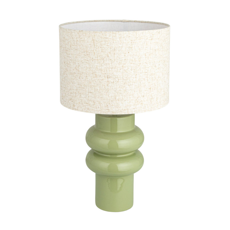 Stoneware Table Lamp with Linen Shade, Natural, Green