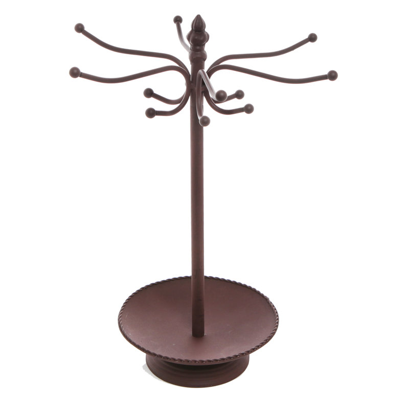 12 Hook Vintage Jewellery Stand, Brown