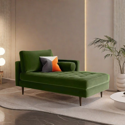 Velvet Chaise Longue with Solid Wood Legs