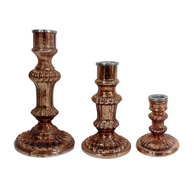 Lemu Luminary Treasures Candle Holder Set Of 3, Copper Ornate Iron
