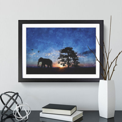 Elephant at Sunset - Framed Print