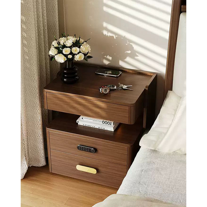 Modern Smart Lock Solid Wood Cedar Wood Three Draw Nightstand