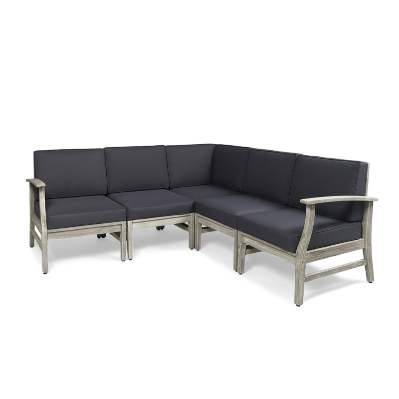 Canapé modulaire de patio symétrique de 77,75 po de largeur avec coussins Bevelyn, Gris clair, Gris