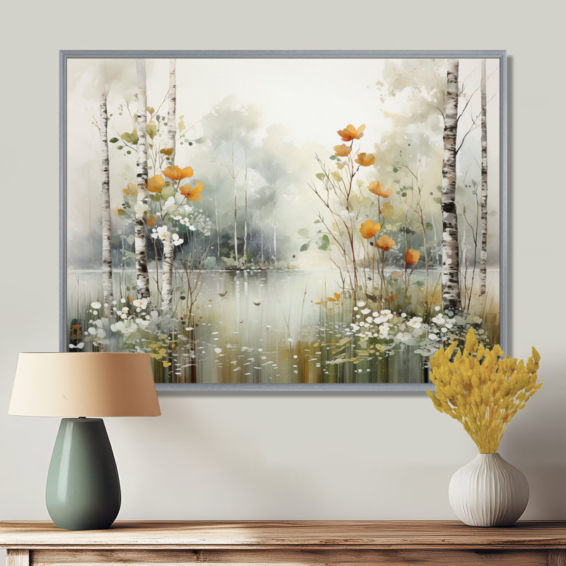 Binimal minimalisme forêt bois I - impressions sur toile forêt, H 16 po x l 32 po x P 1 po, Encadrement argenté