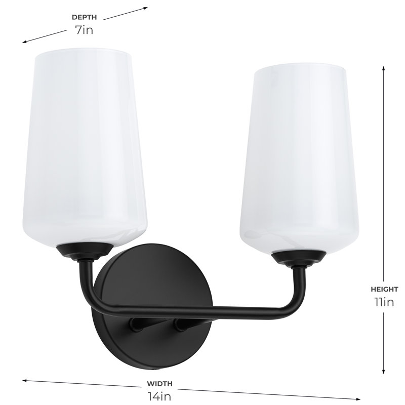 Celino Two-Light Bath & Vanity with Glass, Satin Black, White