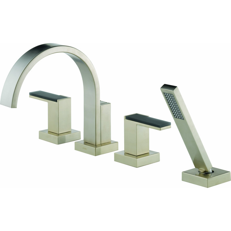 Siderna® Roman Tub Trim with Hand Shower, Brushed Nickel, Lever with Glass Black Insert